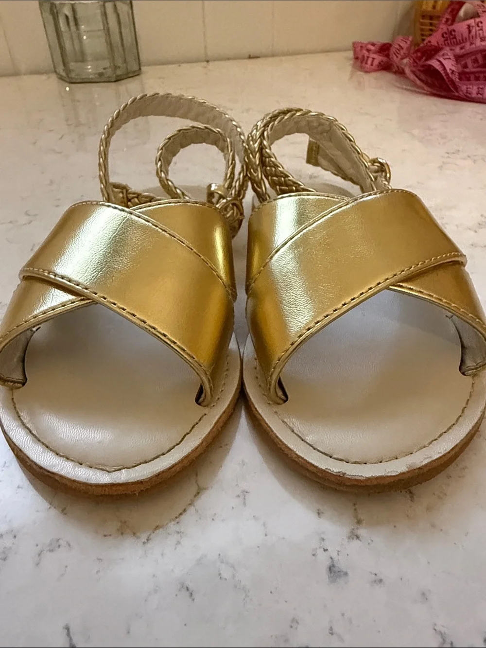 Crewcuts Metallic Gold Braided-Ankle Sandals